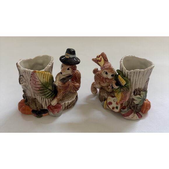 VTG Set of 2 Fitz & Floyd 1995 Squirrel Candlestick Candle Holders Thanksgiving - Picture 1 of 13